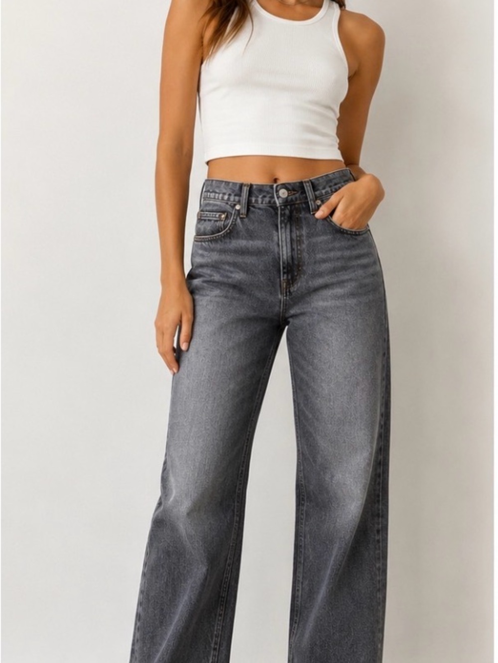 Bershka Gray Wash High Rise Wide Leg Jeans Size 40 / US 8